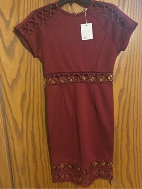 Solaris Style Burgundy Lace-Trim Mini Dress (size large fits like a small)